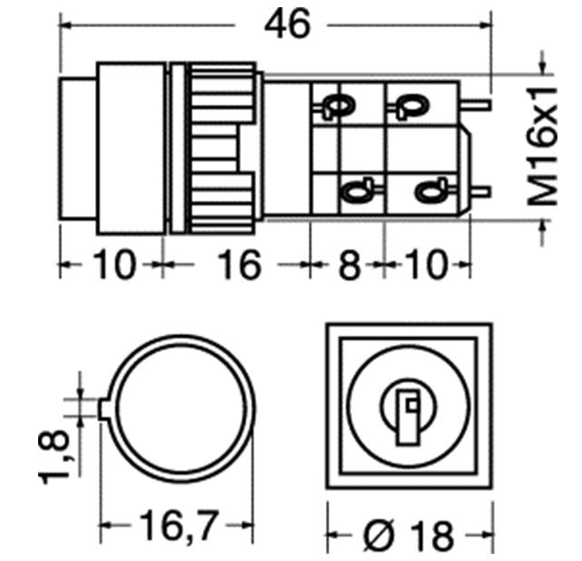 Interruttore bipolare a chiave quadrato