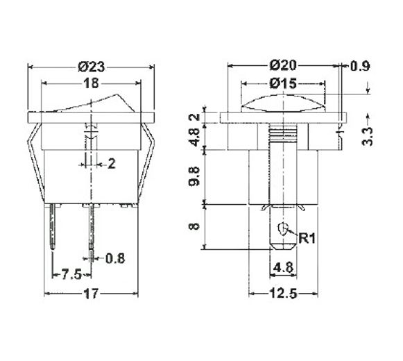 Deviatore a bilancere 3 posizioni ON-OFF-ON 16A 12VCC