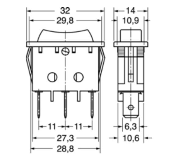 Deviatore unipolare 3 posizioni con autoritorno 35A 12VCC