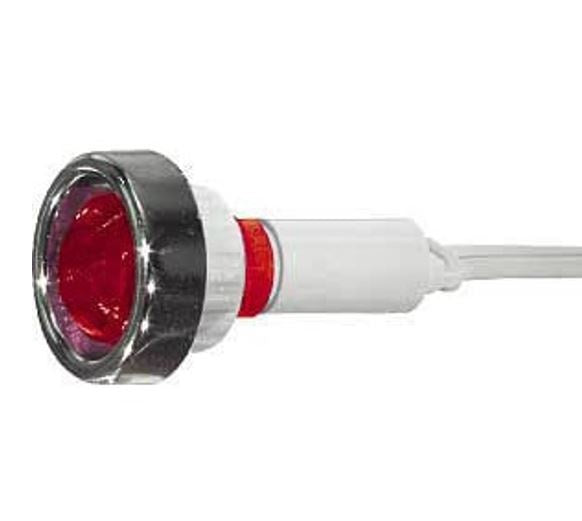 Segnalatore luminoso al neon 12V rosso diametro 20 mm a chiusura stagna
