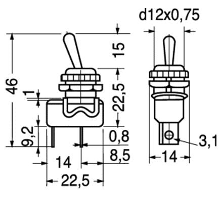 Interruttore unipolare a leva 6A - 28 VCC