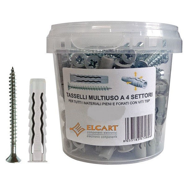 100 Tasselli 6x30 mm 4 settori completi di vite a croce TSP