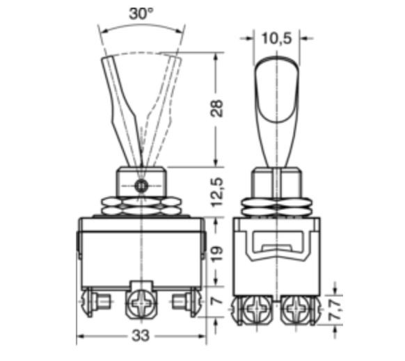 Deviatore a leva 2 scambi 3 posizioni ON-OFF-ON 10A