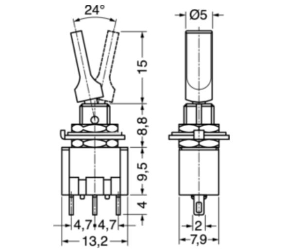 Deviatore a leva 1 scambio 2 posizioni 6A