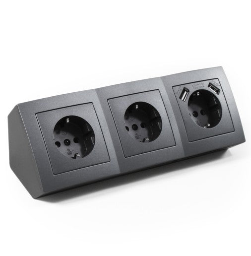 Multipresa angolare 3 ingressi schuko e 2 prese USB antracite McPower FLAIR