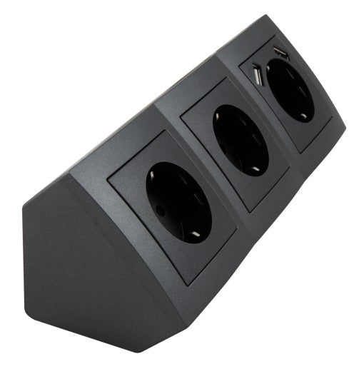 Multipresa angolare 3 ingressi schuko e 2 prese USB antracite McPower FLAIR