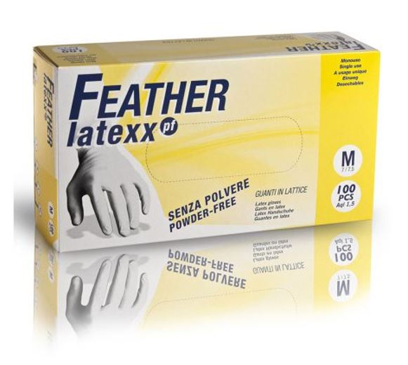 Guanti in lattice monouso con polvere misura L bianchi 4,8 gr FEATHER PLUS confezione 100 pz