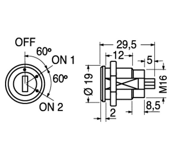Interruttore a chiave 3 posizioni OFF-ON-ON 1A-125V