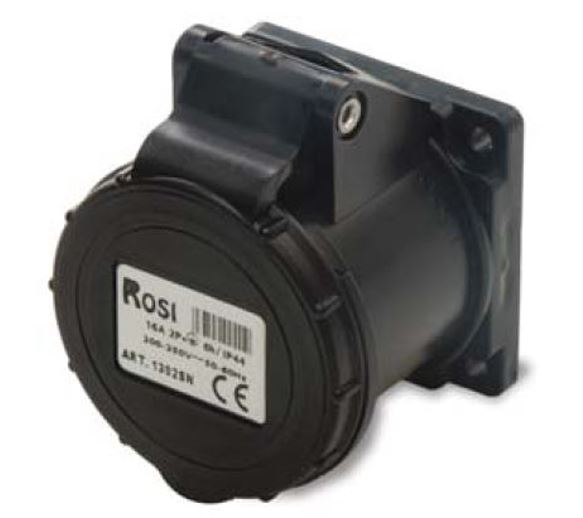 Presa da incasso 16A 2P+T 6H 230V dritta 55X55 mm nera IP44  ROSI 1001302SN