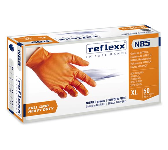 Guanti monouso in nitrile taglia XL arancioni full grip REFLEXX N85 confezione 50 pz