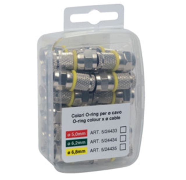 25 connettori coassiali diam. 5 mm a spina tipo F anelli rossi