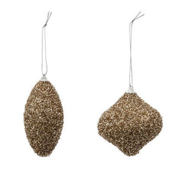 2 Palline decorative per albero di natale a goccia colore oro glitterato