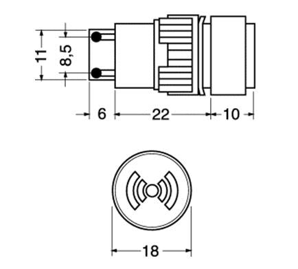 Buzzer elettronico 12V da pannello tondo diametro 18 mm