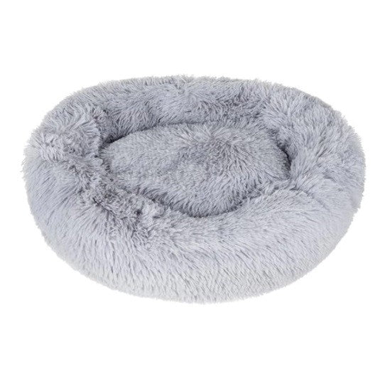 Lettino per cani imbottito rotondo peloso grigio diametro 60 cm