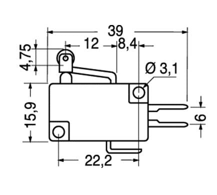 Deviatore miniatura 5A-250V fine corsa con leva corta e rotella per faston 4,8