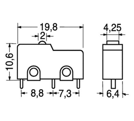 Microdeviatore 3A-125V fine corsa senza leva per circuiti stampati