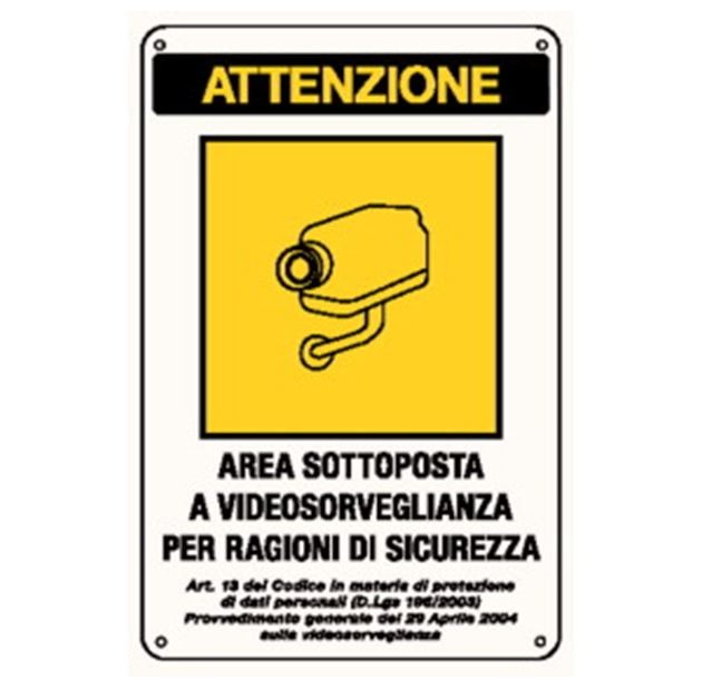 Cartello area videosorvegliata 300X200 in alluminio