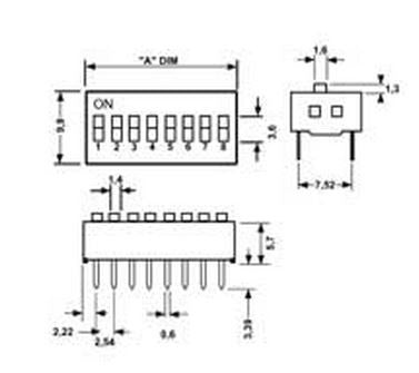 Dip switch 3 poli per circuiti stampati passo 2,54 mm TCS