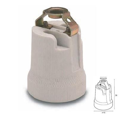 Portalampada in porcellana E27 con staffa di supporto foro M10X1