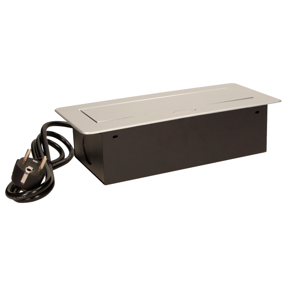 Presa tripla schuko da incasso da tavolo nero argento 2500W e cavo da 1,5 metri