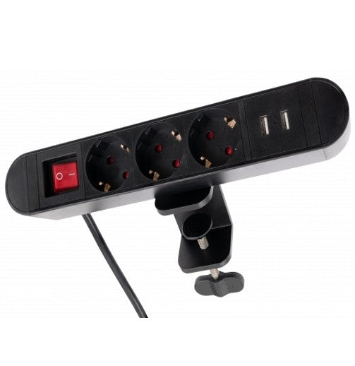 Multipresa da tavolo 3 prese + 2 USB fissaggio a morsetto e cavo da 2 metri MCPOWER SK03S