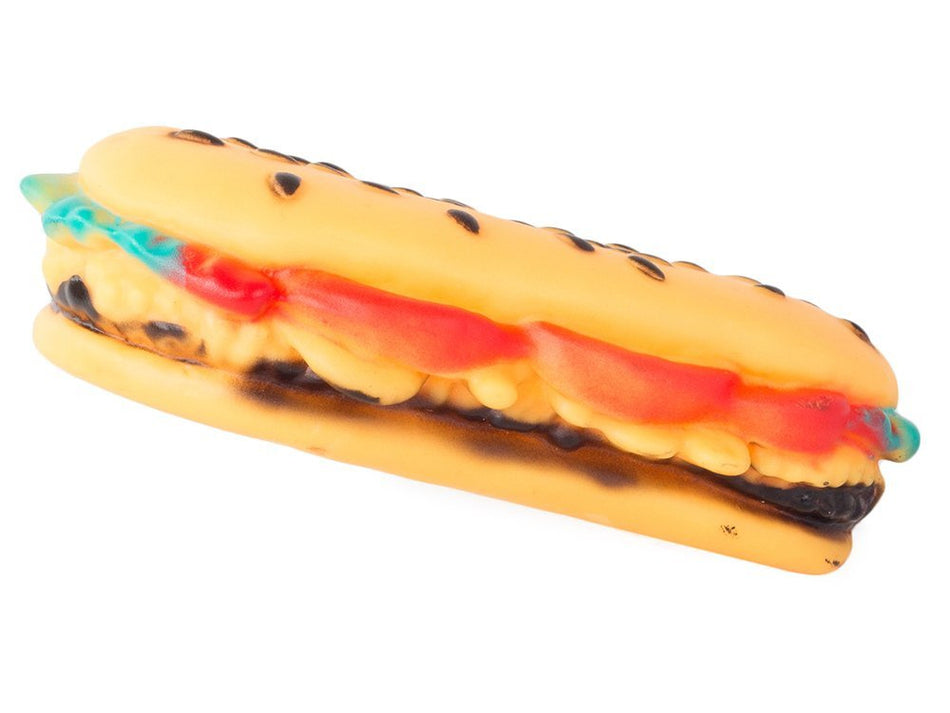 Hamburger in gomma giocattolo per cani lunghezza 12.5 cm larghezza: 7 cm altezza: 3 cm